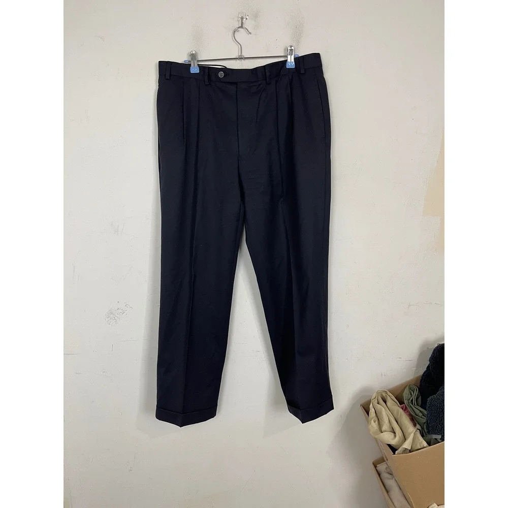 Lauren‎ Ralph Lauren Mens Wool Cashmere Pleated Cuffed Dress Pants Navy 36x30